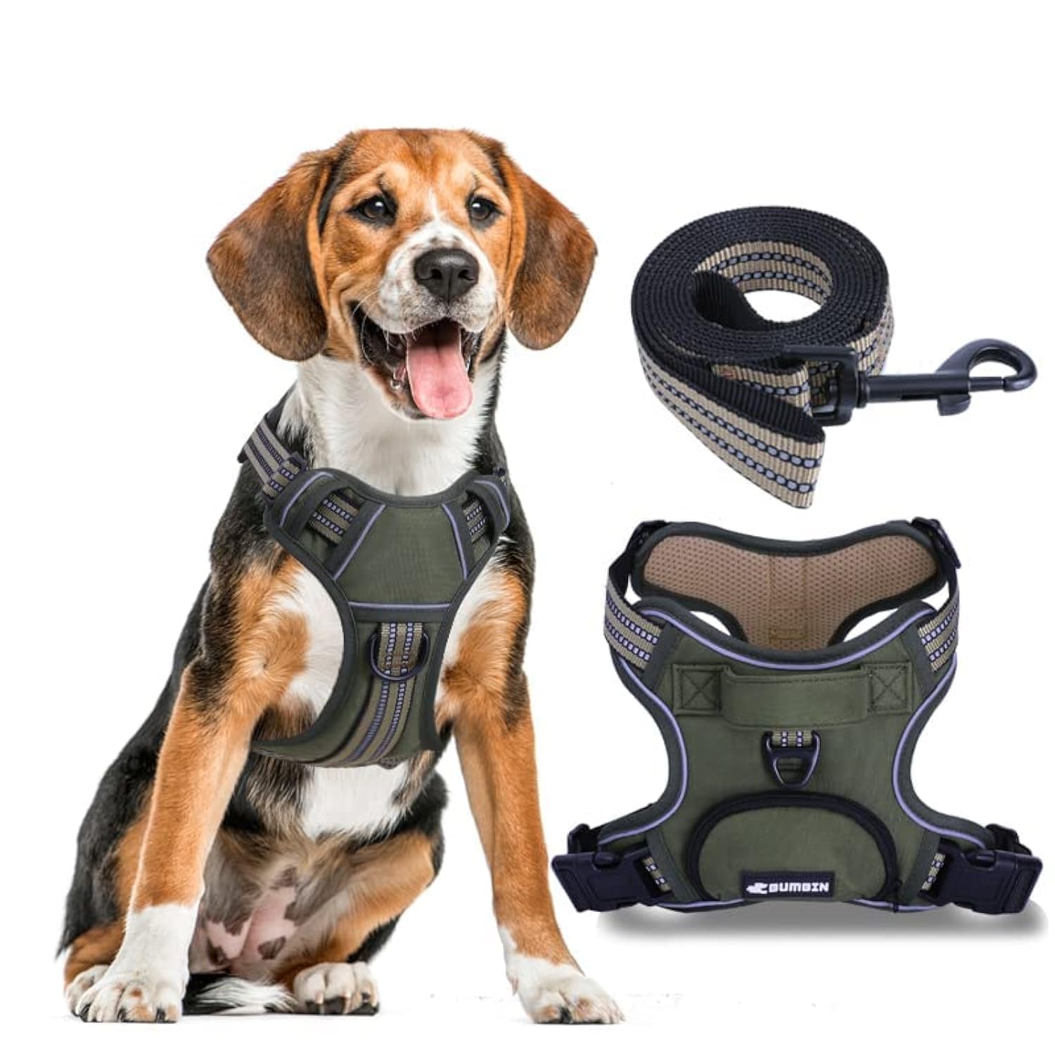 Photo 1 of No Pull Dog Harness for Large Dogs, Adjustable No Choke Pet Vest with Dog Leash Fit Smart Reflective Pet Walking Harness for Training Easy Control Soft Handle Green L