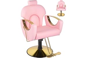 Halamine Barber Chair Salon Chair, 360° Swivel Reclining Adjustable Headrest Hydraulic Hair Armchair for Hairdressers