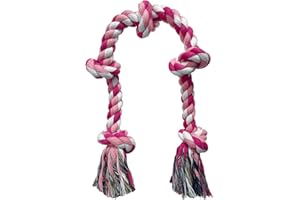Lmlpt Dog Rope Toy for Large Aggressive Chewers, Heavy Duty Rope Chew Toy Indestructible Tough Tug of War Pink Dog Toy,3 Feet 5 Knots Interactive Cotton Rope Toys for Large Breeds Teeth Cleaning