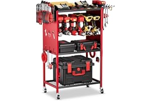 FHXZH Power Tool Organizer with Wheels - Garage Power Tools Storage Cart, Large Rolling Drill Holder Cordless Battery Storage, Heavy Duty Floor Standing Utility Rack Gift for Men, Husband, Father