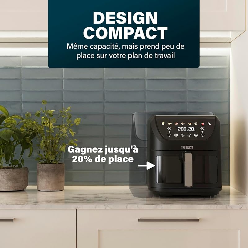 SlimFry Airfryer, Capacité 8L, 2000W, 8 Programmes, Écran Tactile Digital, Température Réglable, Fenêtre de Visualisation, Arrêt Automatique, Panier Lavable, 182257, Noir