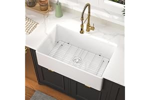 GhomeG 33 Farmhouse Sink Fireclay 33X20X10 Inch White Farmhouse Kitchen Sink Porceline Ceramic Large Farm House Style Country Apron Front Single Bowl Barn Farmer Kitchen Sinks