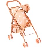 My First Baby Doll Stroller for Kids Ages 3+ | Toy Stroller with Bottom Storage Basket, Foldable Frame, Canopy, Seatbelt