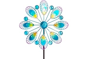 Senflame Metal Peacock Wind Spinner for Outdoor Garden Decor - 36 Inch Height Feather Wind Catcher with Stake, Lawn & Patio Art, Weather-Resistant Yar