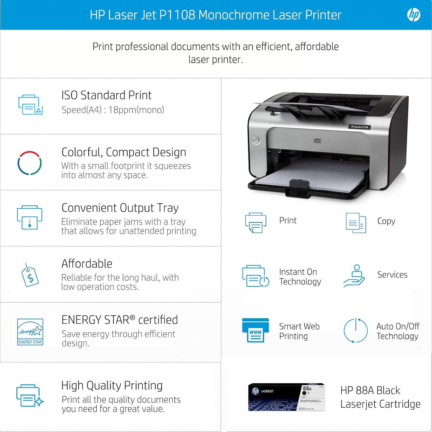 Single Function HP Laserjet P1108 Monochrome Laser Printer Best Price