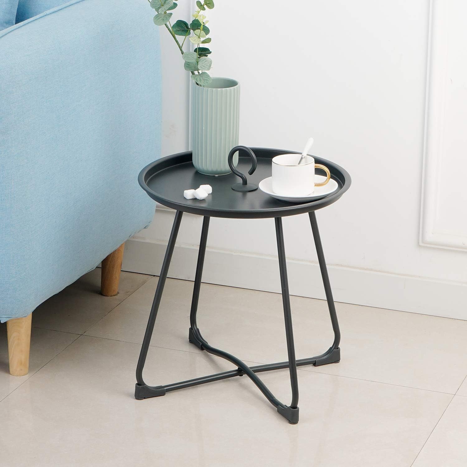 Maxking Outdoor Side Table Lightweight Round Outdoor End Table Weather Resistant Outdoor Coffee Table Perfect for Garden,Yard,BBQ,Camping -Black: Kitchen & Dining