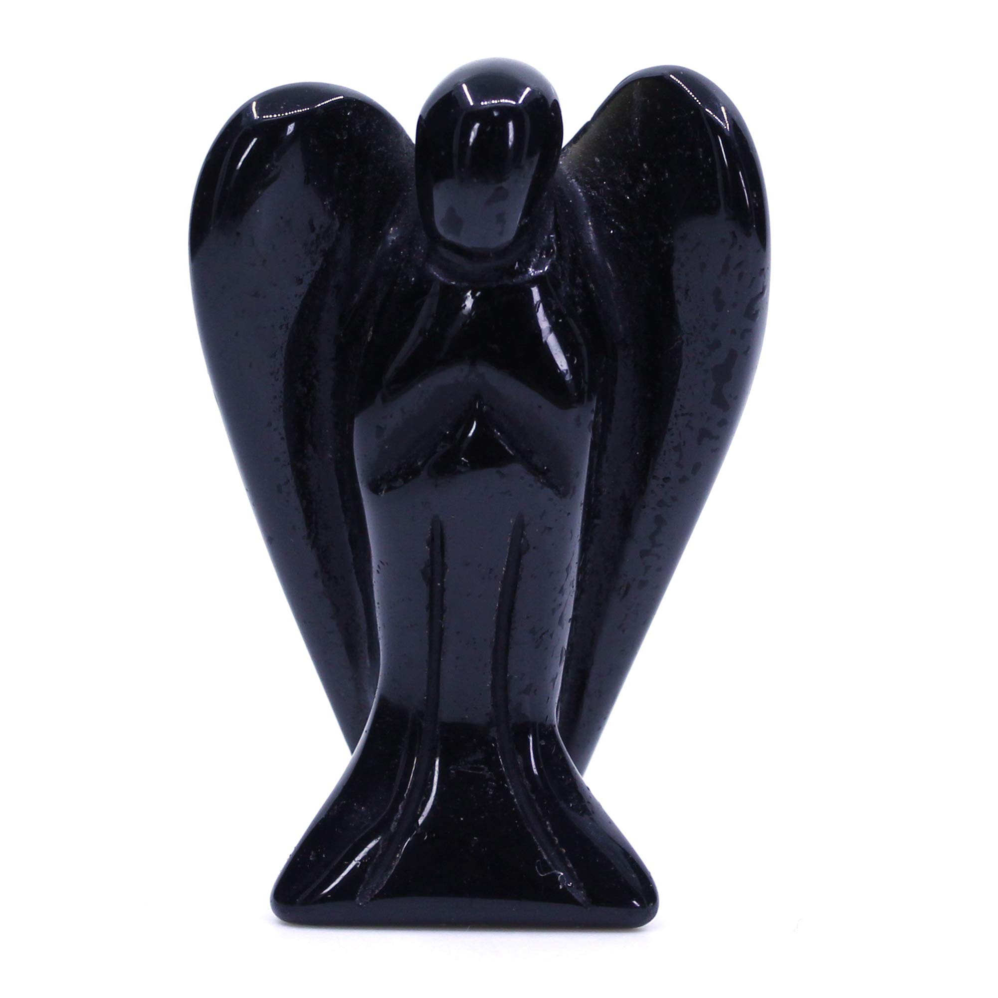 Natural Black Obsidian Gemstone Peace Angel Pocket Guardian Healing Statue 2 Inch