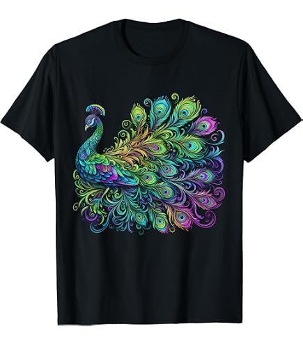 Amazon.com: Vintage Peacock Feather Print T Shirt T-Shirt