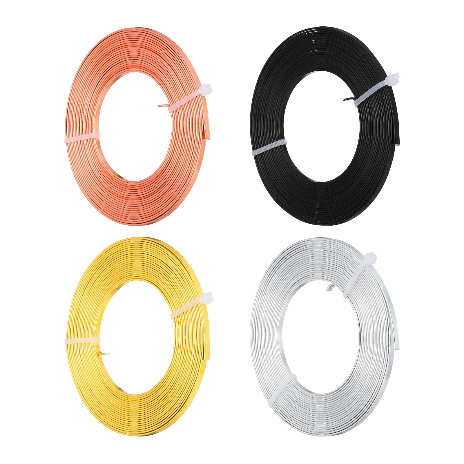 PATIKIL 16.4 Feet Flat Aluminum Wire, 4 Roll 20 Gauge Bendable Anodized Aluminum Wire 3mm Wide Beading Craft Wire for Jewelry Making, Silver/Copper/Gold/Black