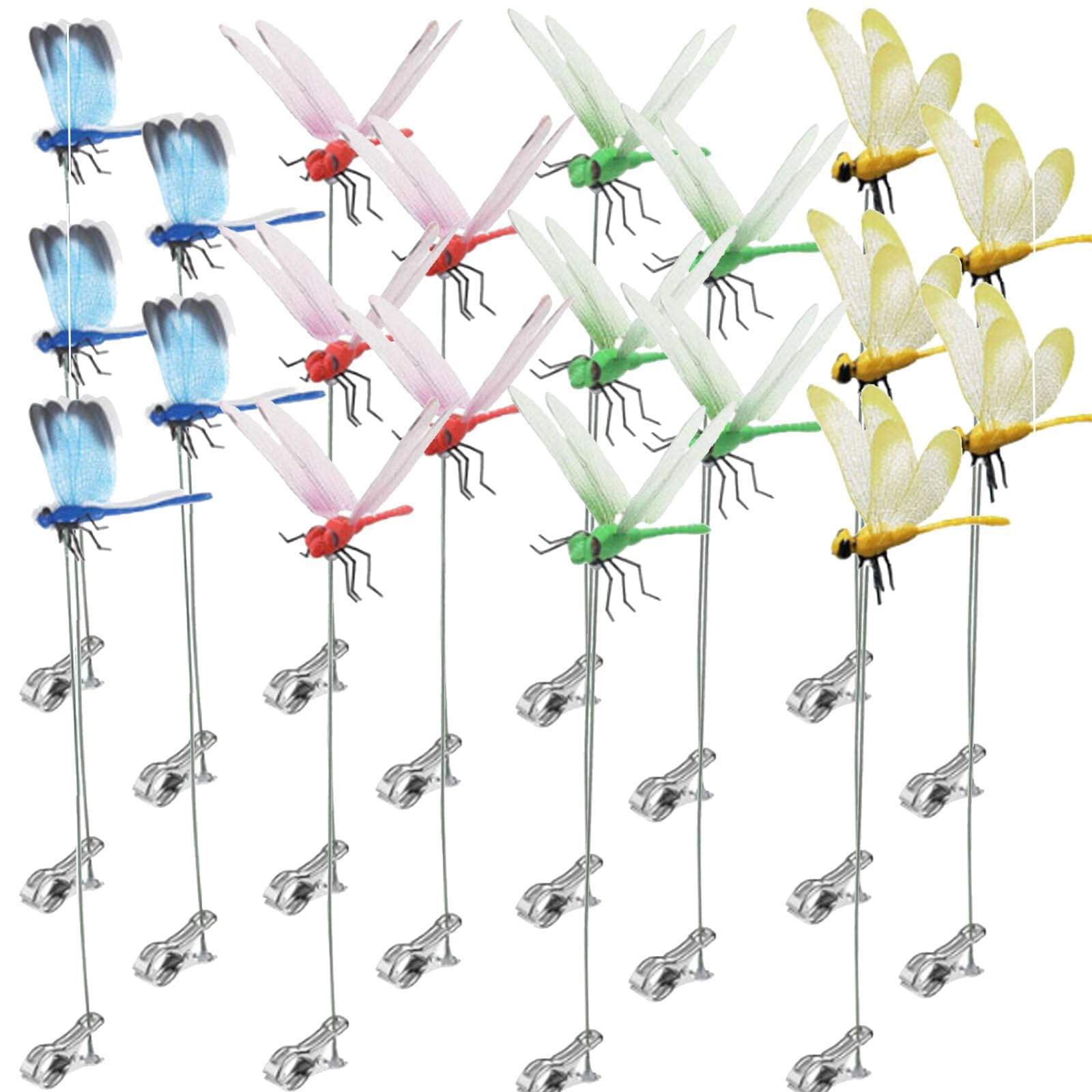 ALBCREHK 20 Pack Dragon Fly Clips for Bugs Repellent, 3D Artificial Dragonfly Hat Clips, Dragonfly Garden Decor, Garden Bird and Fly Scare Devices for Indoor Outdoor (20)