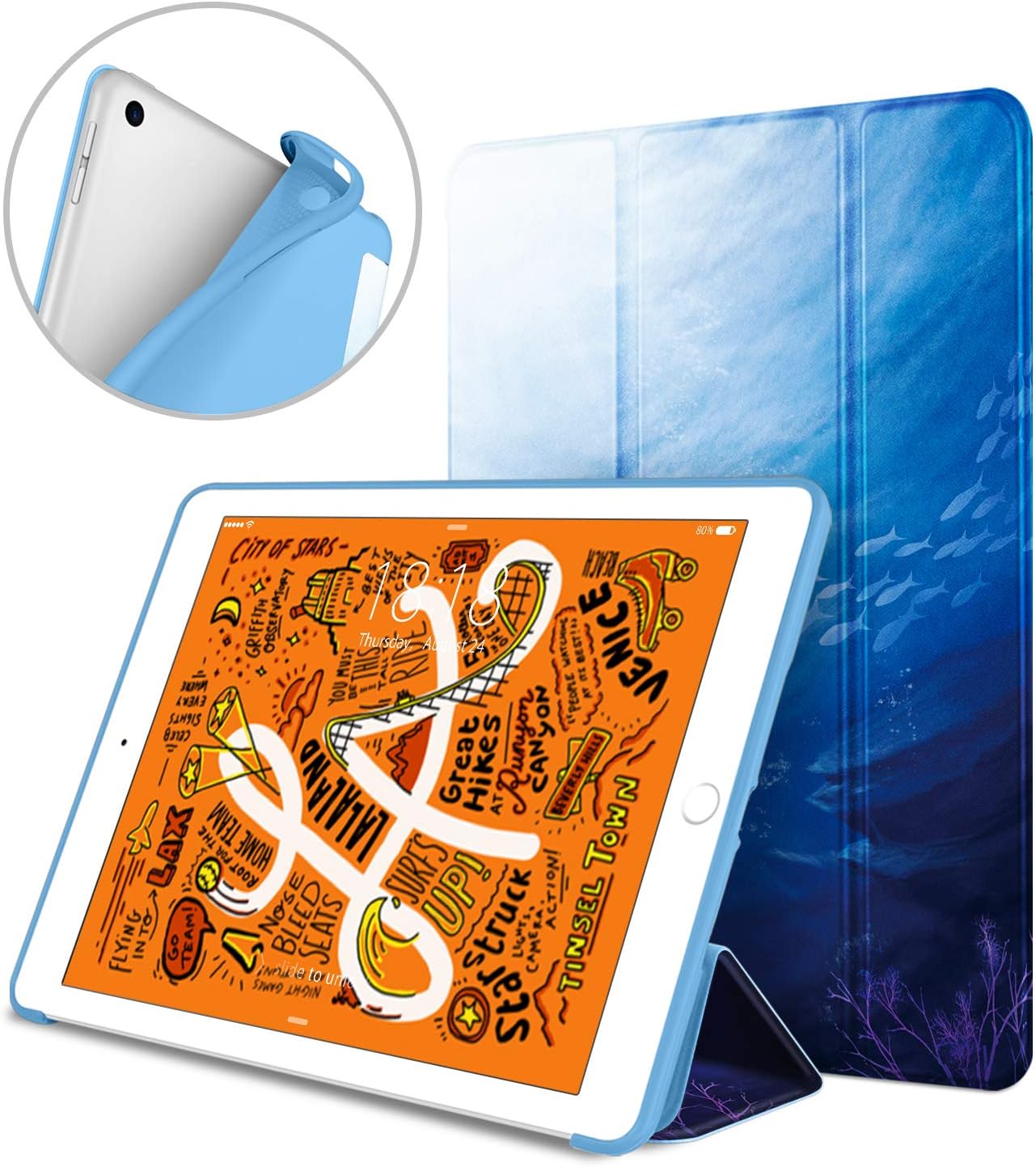 DTTO iPad Mini 5th Generation 2019 Case, [Gentle Series] Smart Cover Trifold Stand Soft Back Cover for iPad Mini 5 2019/iPad Mini 4 2015 [Auto Sleep/Wake], Peace sea
