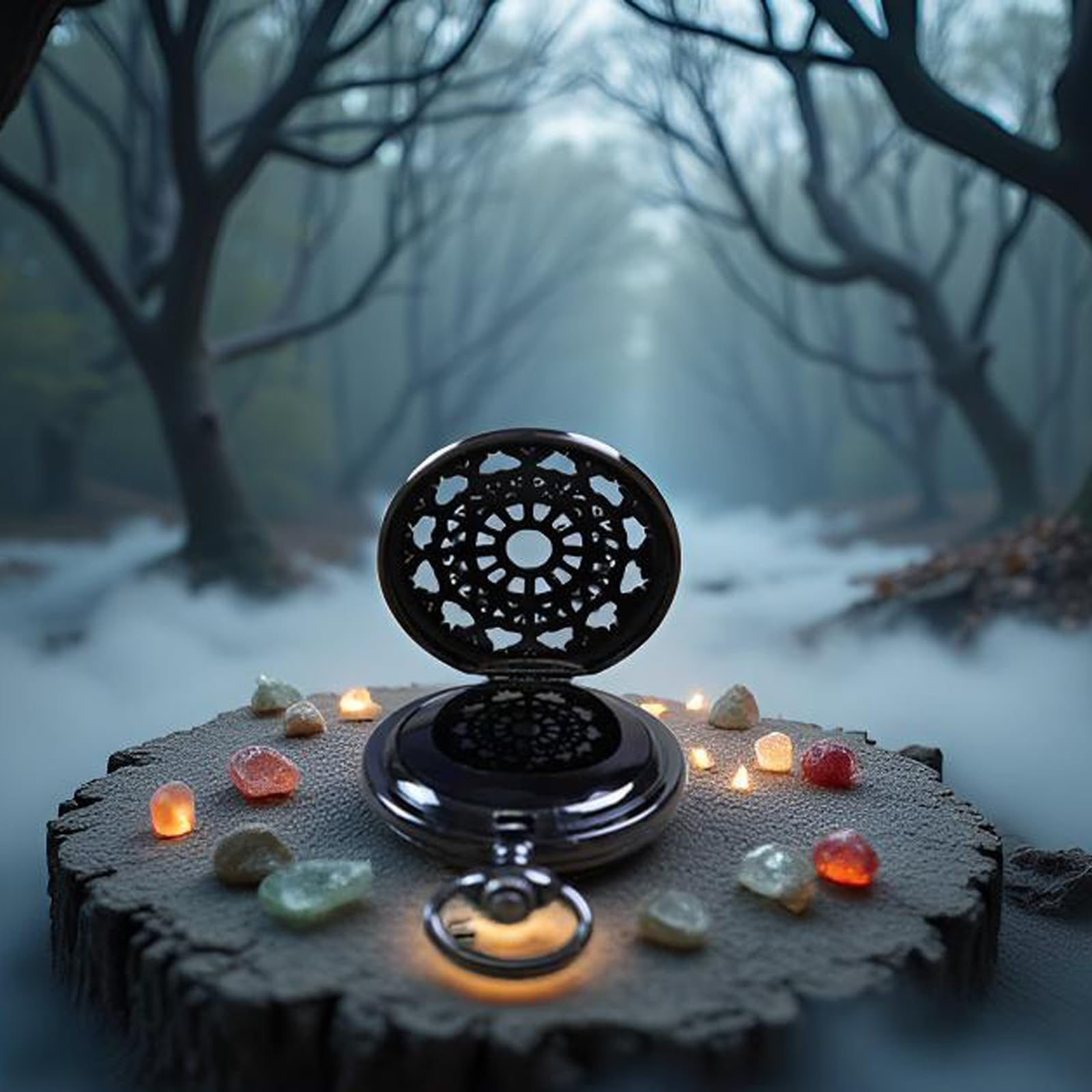 JIEXUAN Black Obsidian Scrying Mirror, Obsidian Feng Shui Mirror, Witches Mirror Presents, Witchcraft kit Divination Tools (Pocket Watch-D)