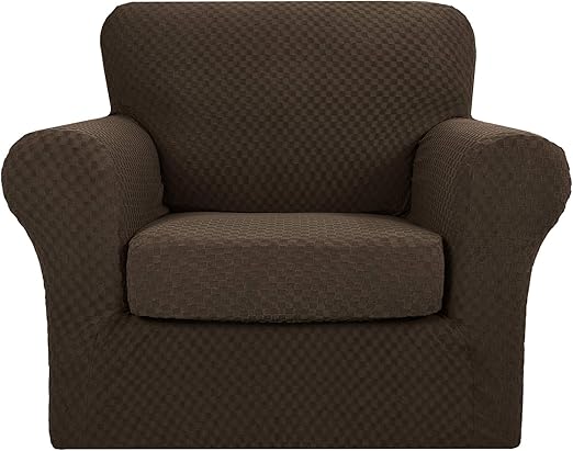 Amazon Com Yemyhom Latest Checkered 2 Pieces Chair Covers For Living Room High Stretch Thickened Chair Slipcovers With Arms Anti Slip Elastic Armchair Sofa Couch Slipcover Protector Chair Dark Coffee Home Kitchen