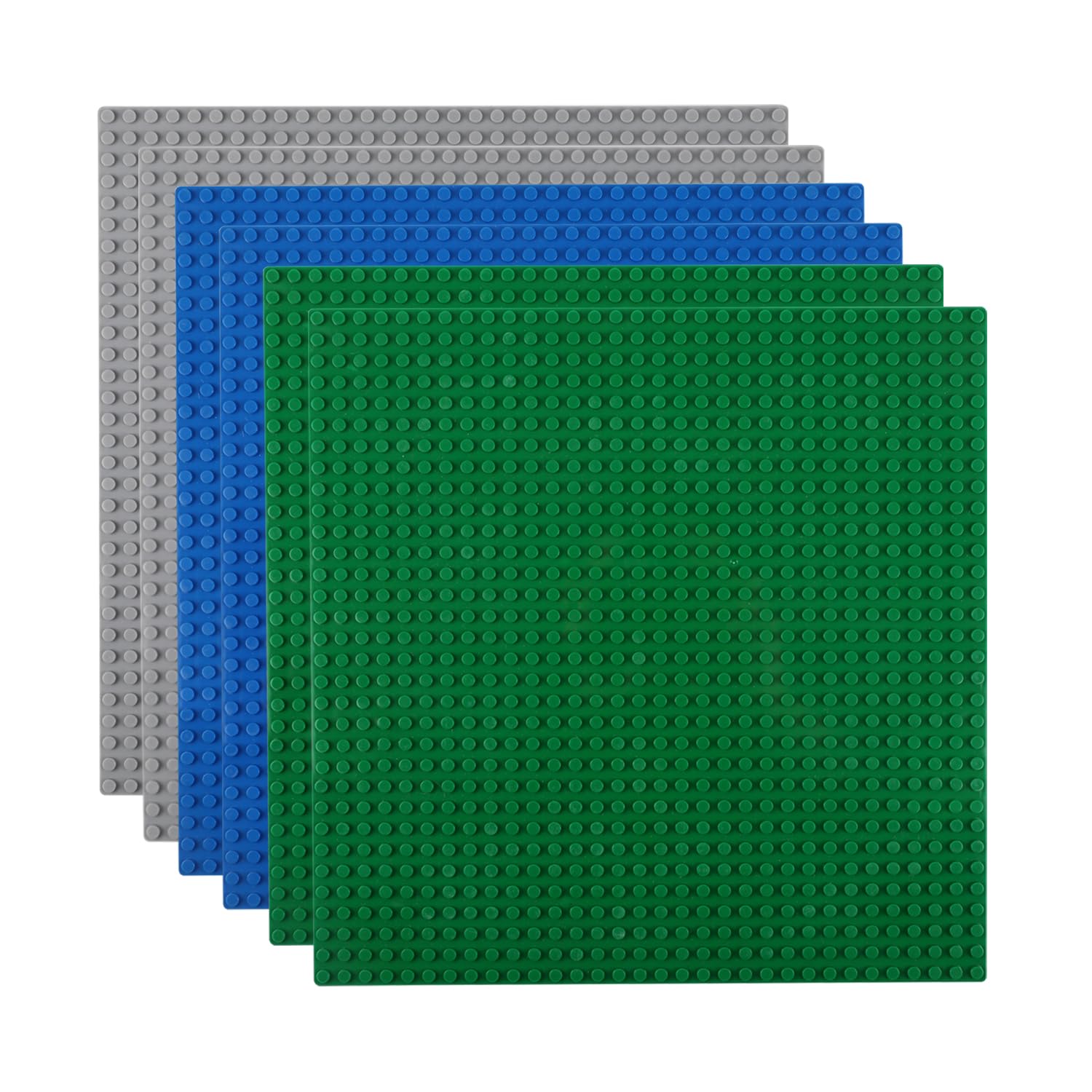 Reenwee 6 Packs Classic Baseplates, 10x10 inch with 32x32 Studs, Building Bricks Baseplate Compatible With Lego, Square Base Plates 32x32 Build and Durable and Sturdy Display Board, Green/Blue/Grey — image 1