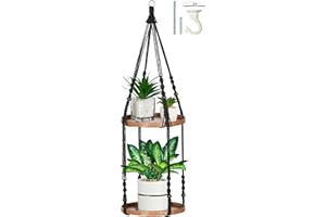 Shineloha 2 Tier Macrame Plant Hanger | Plant Hanger Indoor, Hanging Planter | Hanging Planter Shelf (Black) (Large, 12" Shelf)