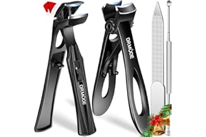 DRMODE Toenail Clippers for Thick Toenails for Seniors, Angled Head Long Handled Toe Nail Clippers for Men with Wide Jaw Opening, Heavy Duty Large Finger Nail Clippers Adult Cutter with Catcher, Black