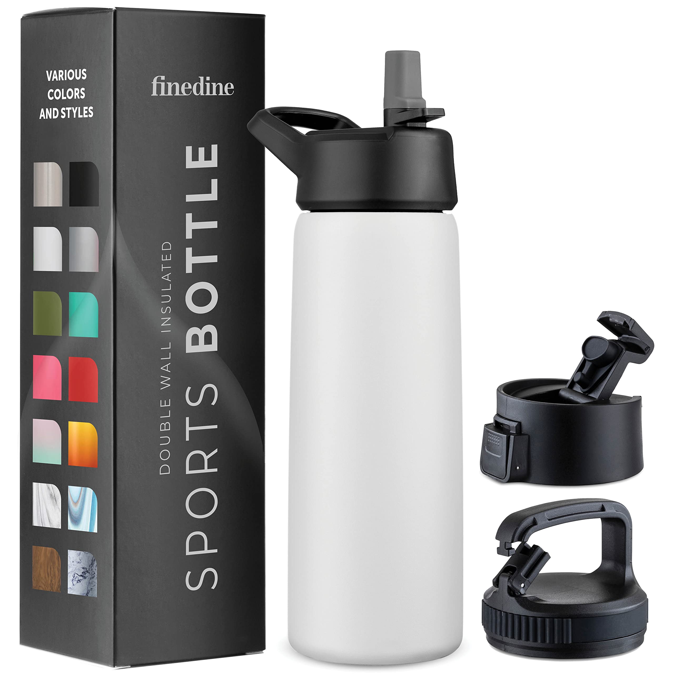 Triple Insulated Stainless Steel Water Bottle with Straw Lid - Flip Top Lid - Wide Mouth Cap (750 ML) Insulated Water Bottles, Keeps Hot and Cold - Great for Hiking & Biking (Pure Pearly White)