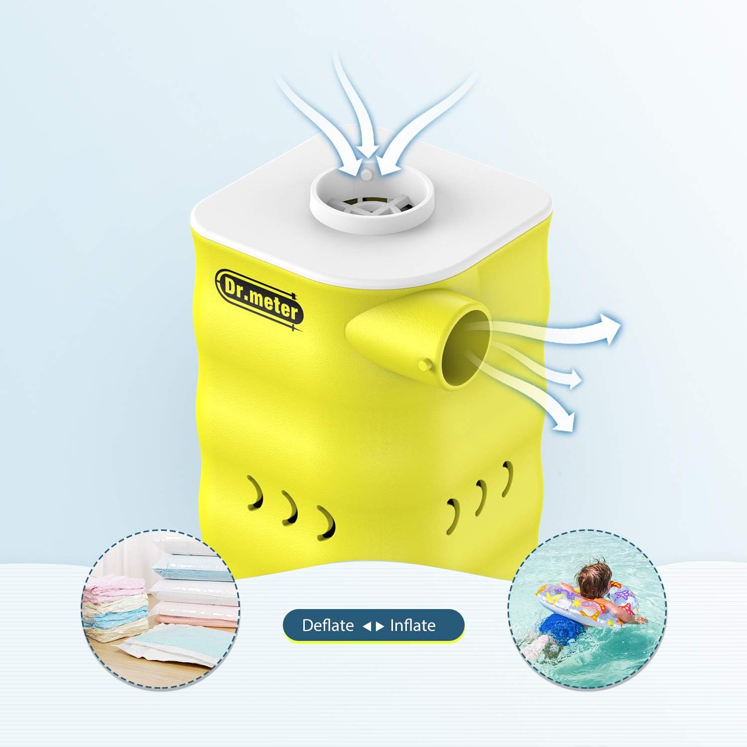 Dr.meter Rechargeable Air Pump, 6000mah Powerful Electric Air Quick-Fill Pump Inflator/Deflator Air Mattress Portable Pump with 3-Nozzle: Home & Kitchen
