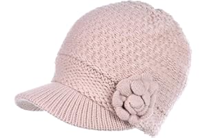 BE YOUR OWN STYLE BYOS Womens Winter Chic Cable Warm Fleece Lined Crochet Knit Hat W/Visor Newsboy Cabbie Cap