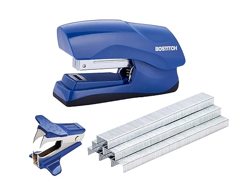Bostitch Office Heavy Duty 40 Sheet Stapler with 1250 Staples & Claw Remover, Small Stapler Size, Fits into The Palm of Your Hand, Value Pack, Blue (B175-BLUE-VP)