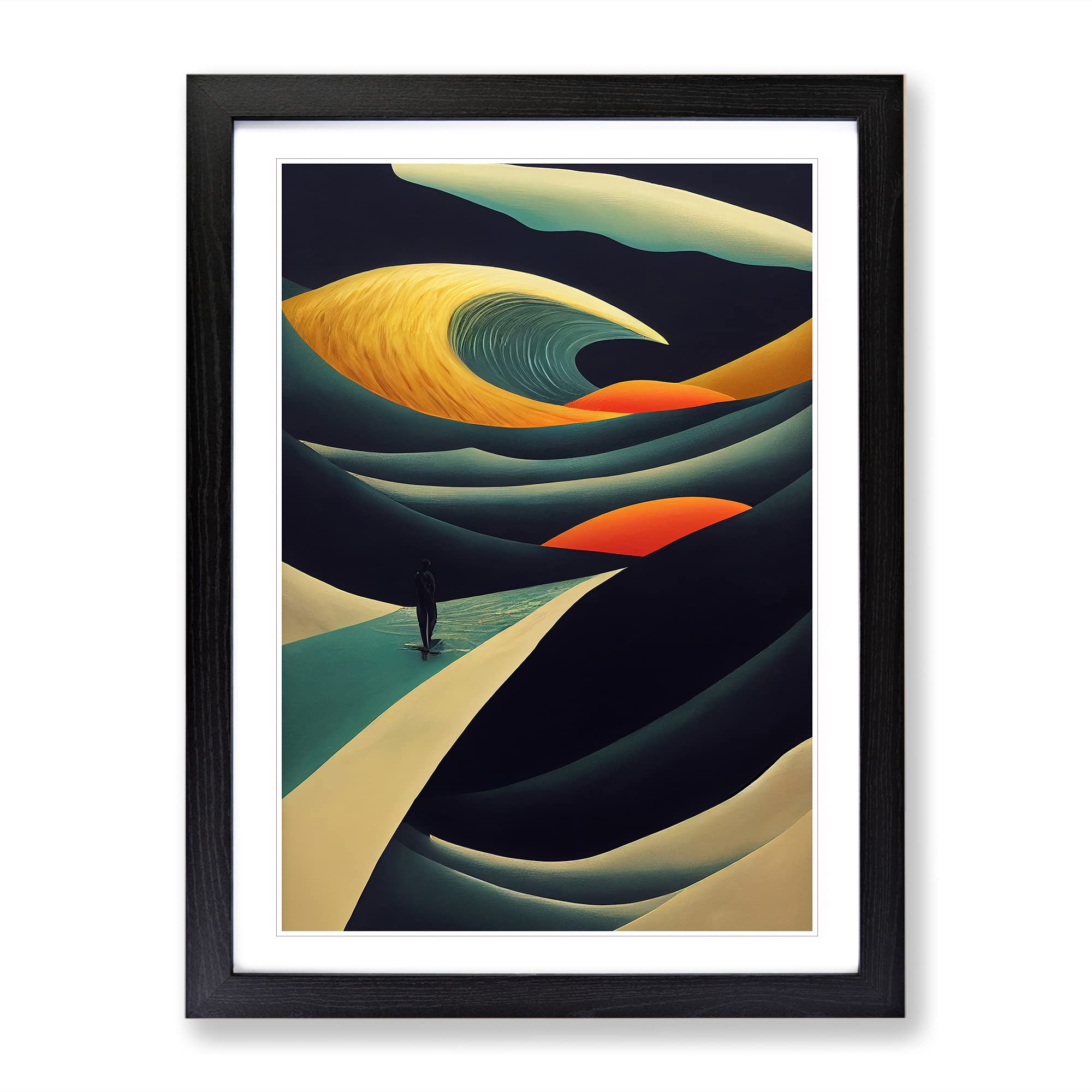 Ocean Wave Modern Art No.5 Abstract Framed Print | A4 Black Framed Wall Art | Ready to Hang | Abstract Nautical Picture | Living Room Bedroom Lounge Office