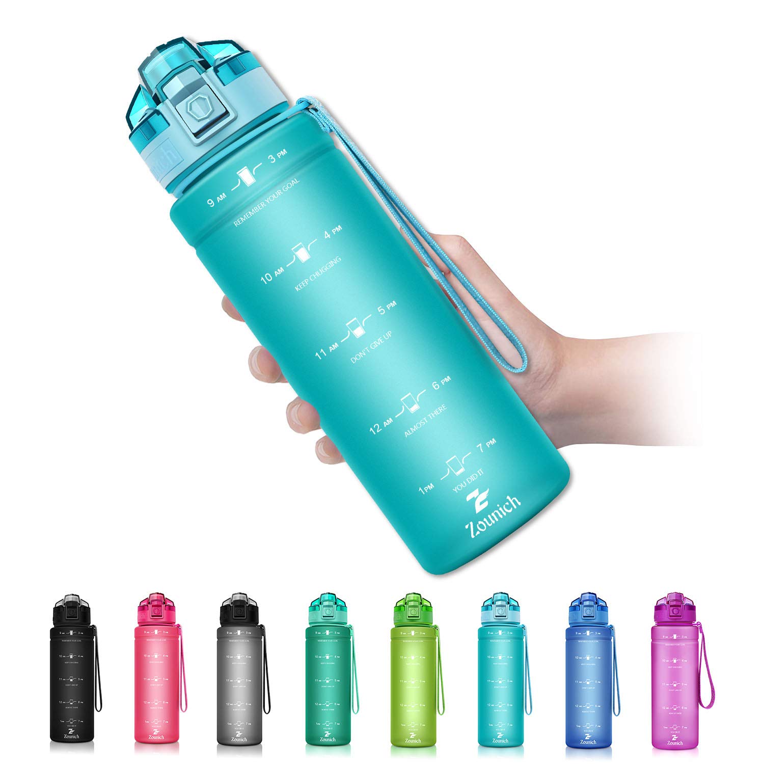 Zounich Sports Water Bottle Kids with Times to Drink Leakproof 1L / 700ml / 500ml 1Litre Drink Bottles BPA Free Motivational Adults, Gym, School, Running, Travel, Girls, Boys, Filter Reusable โ image 1