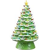 Mr. Christmas 18 Inch Nostalgic Ceramic Tree, Lime Green with Multi LED Bulbs and Star, Vintage Lit Decoration for Holiday Display