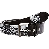 Snap On 1 1/2" Skull & Cross Bone Printed Punk Rock Studded Belt