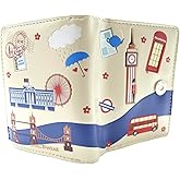 Shag Wear Streets of London Small Women’s Wallet, Vegan Faux Leather Bifold with Card Slots, ID Window and Compact Snap Closure in Beige 4.5"