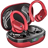 HAOYUYAN Wireless Earbuds, Sports Bluetooth Headphones, 80Hrs Playtime Ear Buds with LED Power Display, Noise Canceling Headset, IPX7 Waterproof Earphones for Workout/Running (Red)