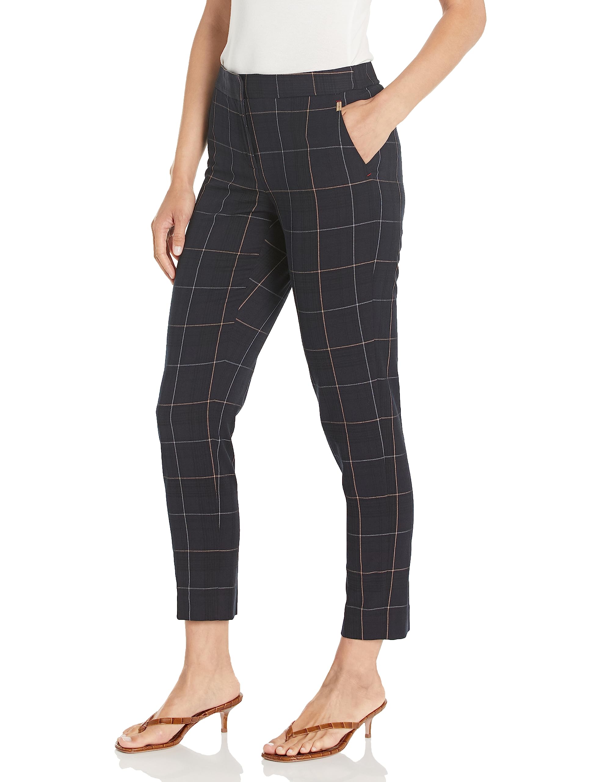 Tommy Hilfiger Women’s Pants – Business Trouser with Elastic Waist Back and Flattering Fit, Midnight/Grey Mutli, 0
