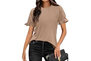 EOPUING Ruffle Sleeve Tops for Women 2024 Spring Summer Trendy Cute Short Sleeve Tshirts Dressy Casual Blouses Work Outfits