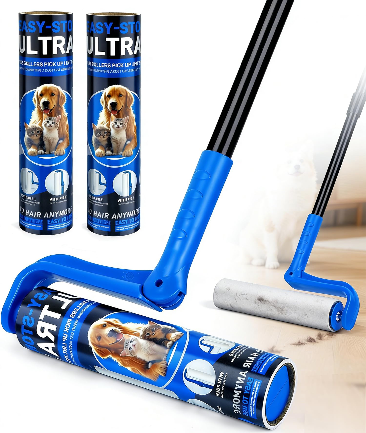 Photo 1 of 10" Large Lint Roller for Pet Hair Extra Sticky, Floor Lint Rollers Long Handle with Big Lint Rollers Refills for Couch Carpets Furniture Wall Clothing Floor Cleaning, Blue