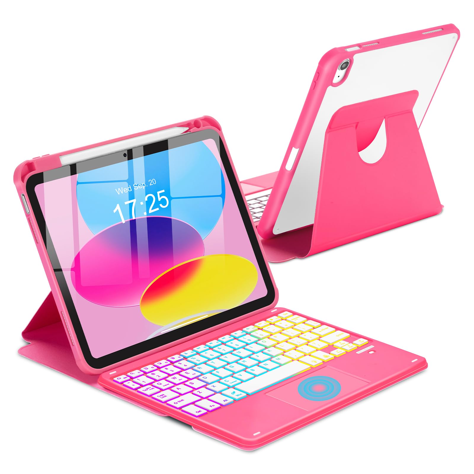 MePadKey Touchpad Keyboard Case for iPad (A16) 11th 10th Generation, 360 Rotation Cover with Pencil Holder Wireless Backlit Detachable Keypad for iPad 11 inch 2025/10 Gen 10.9
