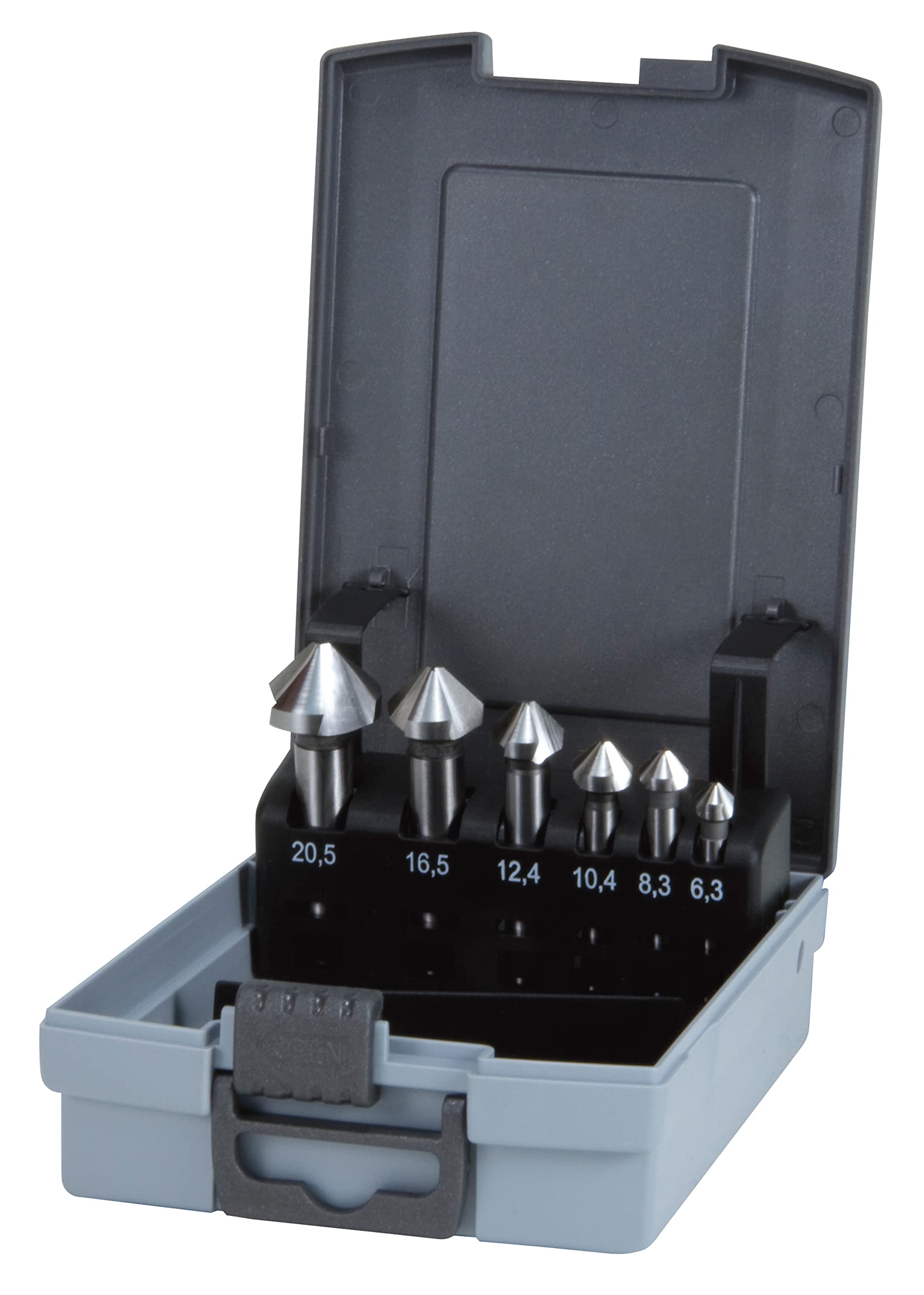 RUKO HSS Taper and Deburring Counter Sinker Set in Plastic Case, Din 335, Type C, 90 Degree, Bright Finish, 6 Pieces, R102152RO