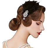 SWEETV 1920s Feather Headpiece Flapper Headband, Roaring 20s Hair Accessories Great Gatsby Hair Clip Black