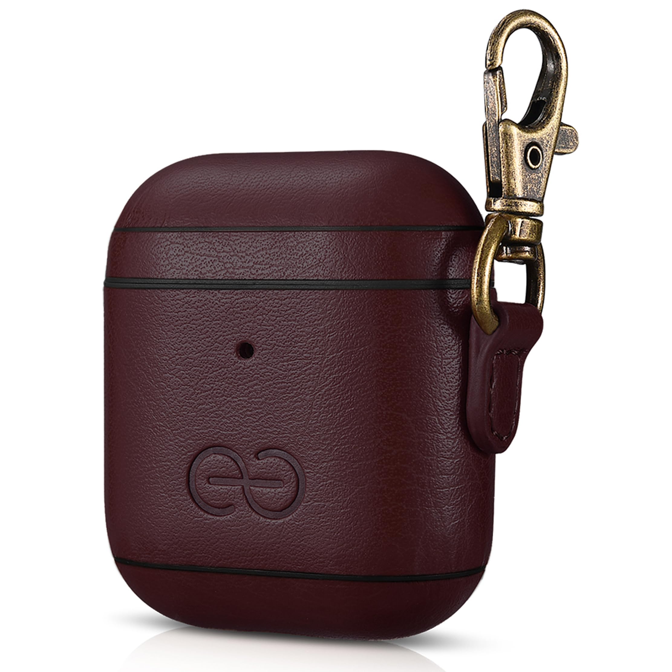 Dreem Om Case Cover with Keychain Clip compatible with AirPods 1 & 2, Vegan Leather Airpods Case for Men & Women, Luxury Earbuds Accessory for Apple iPhone - Coffee