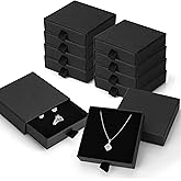 MATUFF Jewelry Gift Boxes, 10 Pack 3.5" × 3.5" x 1" Sponge Fill Cardboard Jewelry Box Bulk, Drawer Style Small Gift Boxes for Necklace Pendant Bracelet Ring Earring Display and Storage, Black