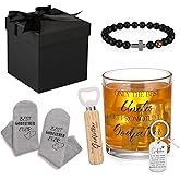 Vesici 6 Pcs Godfather Proposal Gift Box Set Includes Engraved Glass, Socks, Gift Box, Bottle Opener, Cross Keychain, Bracelet for God Father Uncle from Godchild Baptism Birthday Father's Day