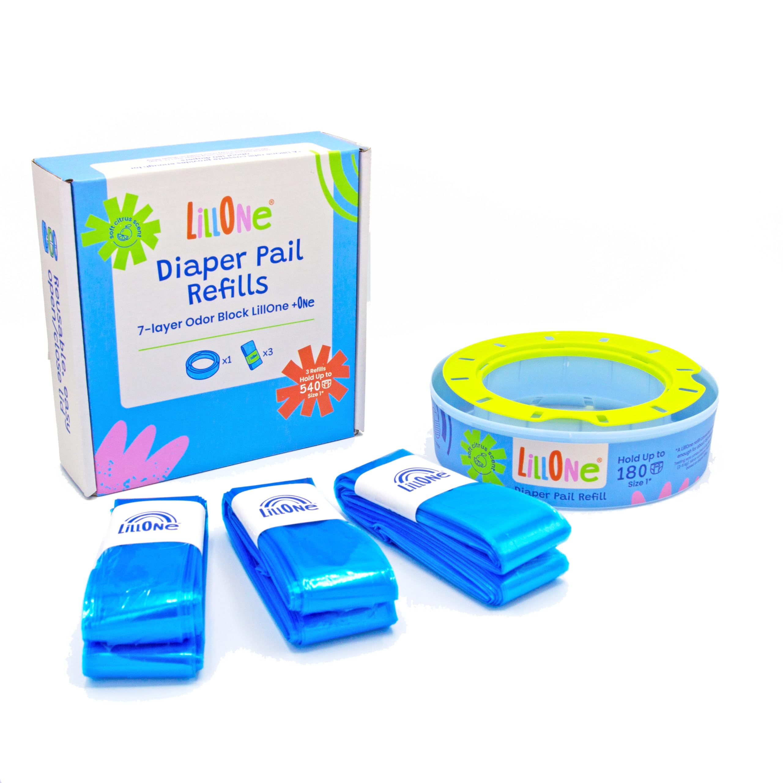 LillOne 3 Refills and a Reusable Cassette compatible with Angelcare - Nappy Disposal Systems