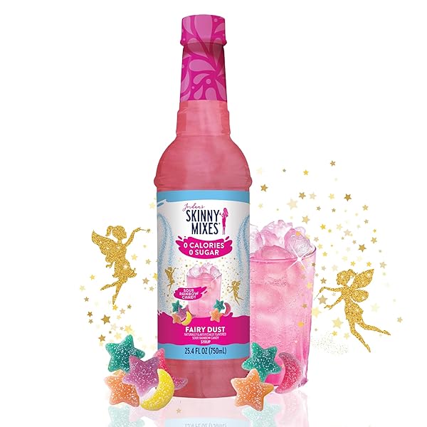 JORDAN’S SKINNY MIXES SUGAR FREE SYRUP, FAIRY DUST FLAVOR, FRUIT FLAVORED WATER ENHANCER, DRINK MIX FOR ICE TEA, LEMONADE & MORE, ZERO CALORIE FLAVORING, KETO FRIENDLY, 25.4 FL OZ, 1 PACK