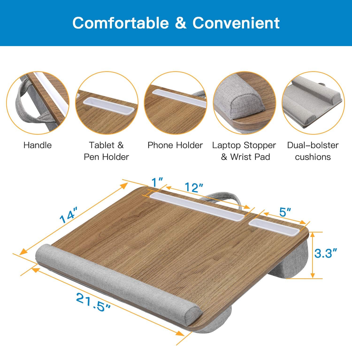 HUANUO Lap Desk - Fits up to 17 inches Laptop, Built in Wrist Pad for Notebook, Tablet, Laptop Stand with Tablet, Pen & Phone Holder : Office Products