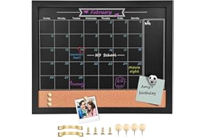 TORASO Magnetic Chalkboard Calendar Corkboard, Small Combination Chalk Board Bulletin Board, 13" x 17",Black Wood Framed Blackboard Calendar Cork Combo Board(ZHHB-BK-3343)