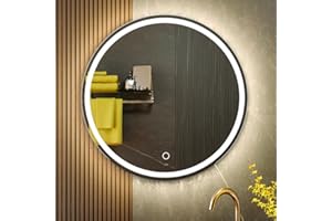 KWW 24 Inch Large Modern LED Round Bathroom Vanity Mirror, Color Temperature Adjustable, Anti-Fog Dimmable Lights, Easy to Install, Wall Mounted Makeup Mirror with Smart Touch Button