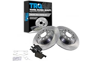 TRQ Rear Brake Pad and Rotor Set Ceramic Solid Rotors Compatible with 2016-2021 Audi TT Quattro 2018-2021 Volkswagen Tiguan 2019-2021 Jetta