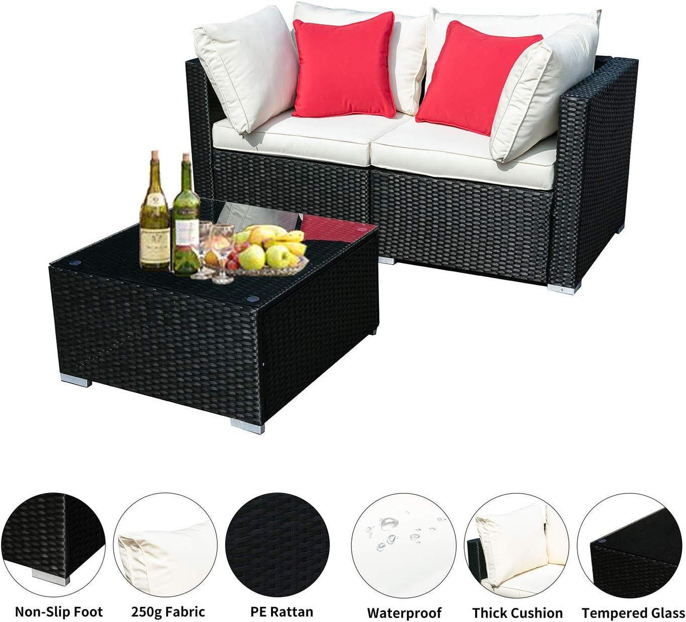 Amazon Com Ovastlkuy Outdoor Patio Rattan Wicker Sofa Sectional Furniture Set Patio Furniture White 3pc Garden Outdoor