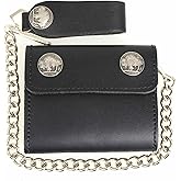 Milwaukee Leather Men's Genuine Leather Tri-Fold Biker Wallet w/Anti-Theft Stainless Steel Chain
