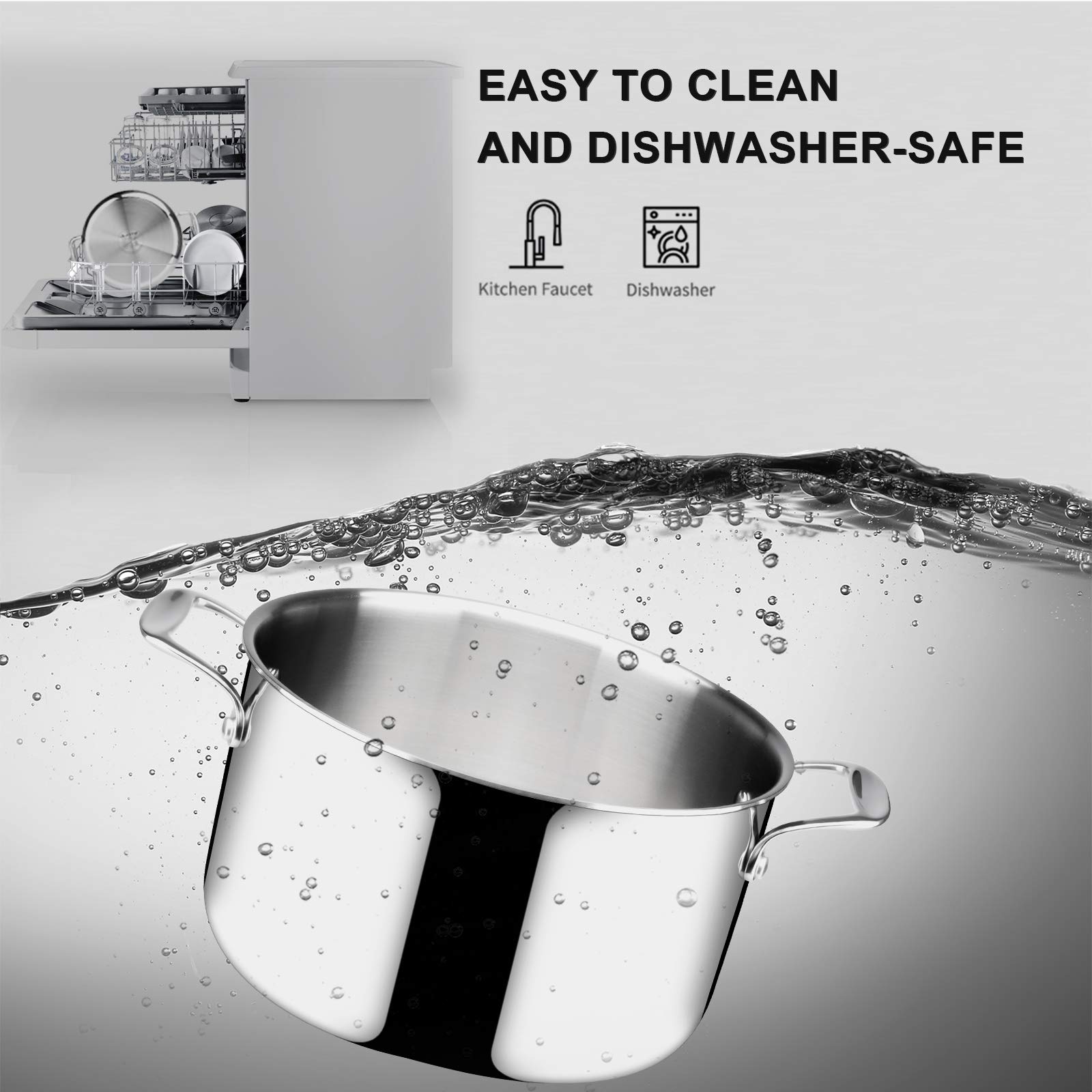 Duxtop 6.5 Quart Stainless Steel Stock Pot with Lid, 3-Ply Cooking Pot for Soup, Rice, Stew, Oven and Dishwasher Safe, Compatible with Induction, Ceramic, Halogen, Gas Stove