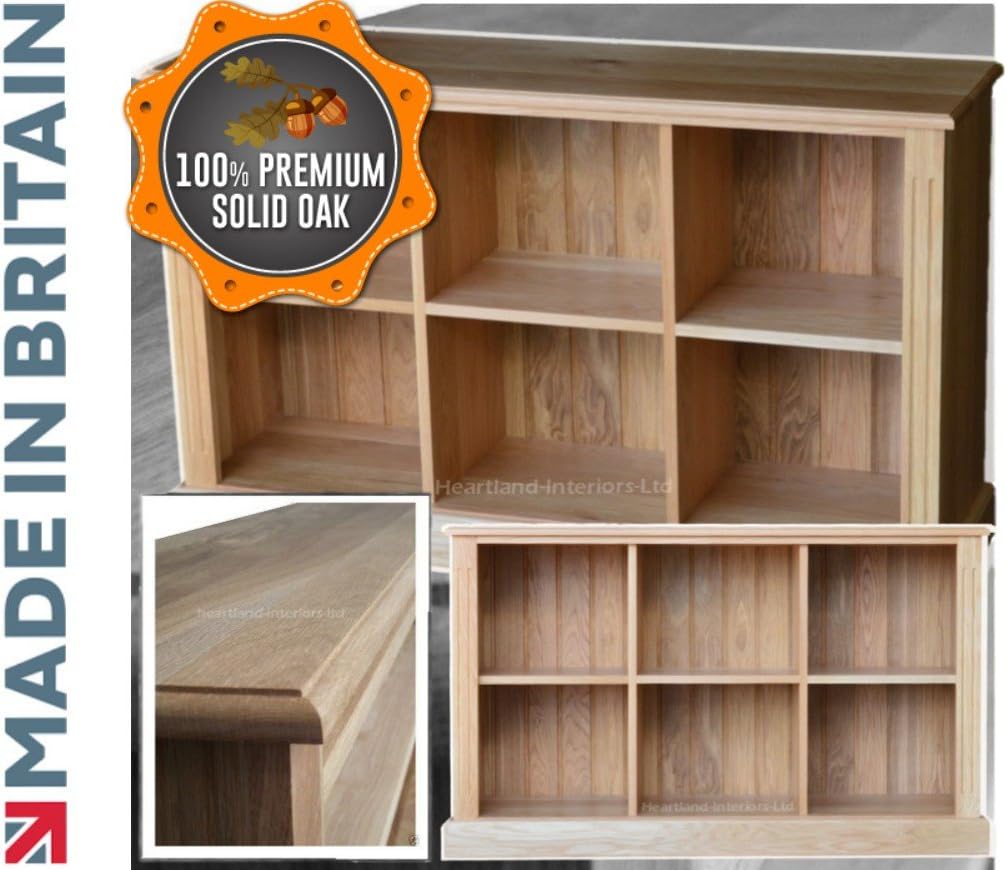 100% Solid Oak Bookcase, Vinyl - LP Triple Storage Display Shelving Bookshelf. Heartland Oak Range, No Flat-Packs, No Assembly (OKB33)