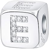 EMOSTAR Dice-Shaped 26 Block Letters Charms Initial A-Z Alphabet Beads, 925 Sterling Silver Square Cube Charms with CZ fits European Women Bracelet, Gifts for Birthday/Christmas/Mom/Lover